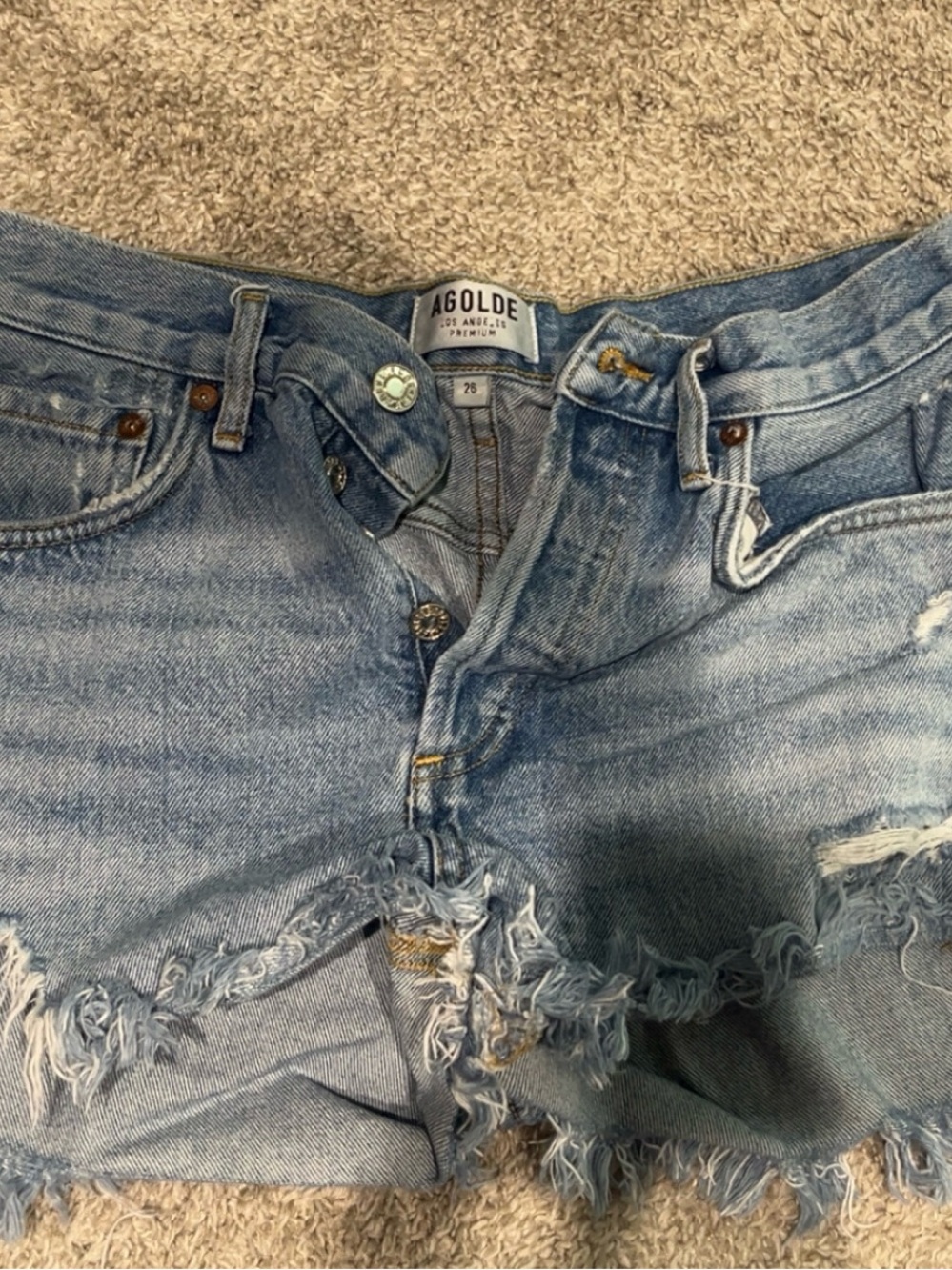 AGOLDE Women's Light Blue Distressed Denim Shorts